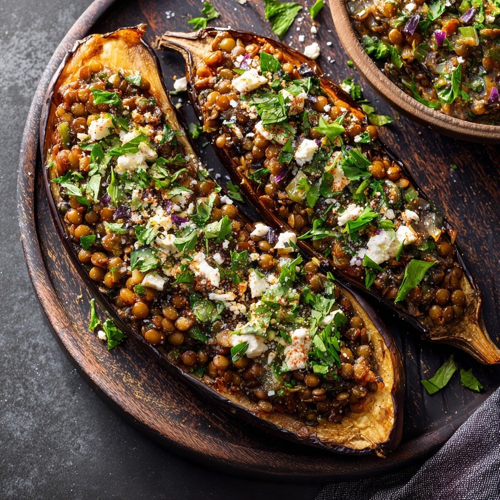 Healthy Lentil Stuffed Eggplant