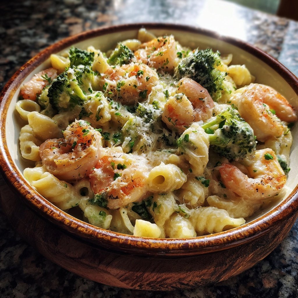 Shrimp And Broccoli Cream Pasta